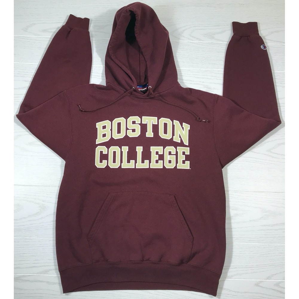 Vintage Boston College Hoodie Men M Champion Maroon Red Pockets Drawstring Y2K